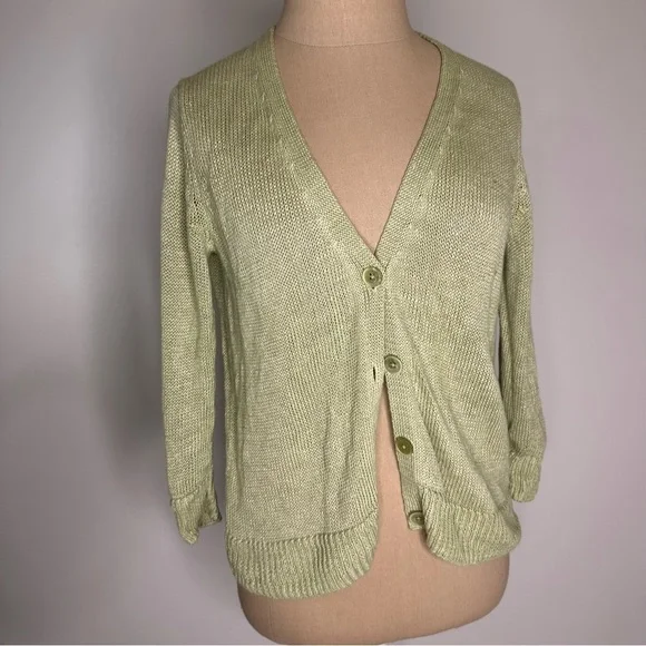 Talbots Y2K knit green linen cardigan Small - Picture 1 of 16